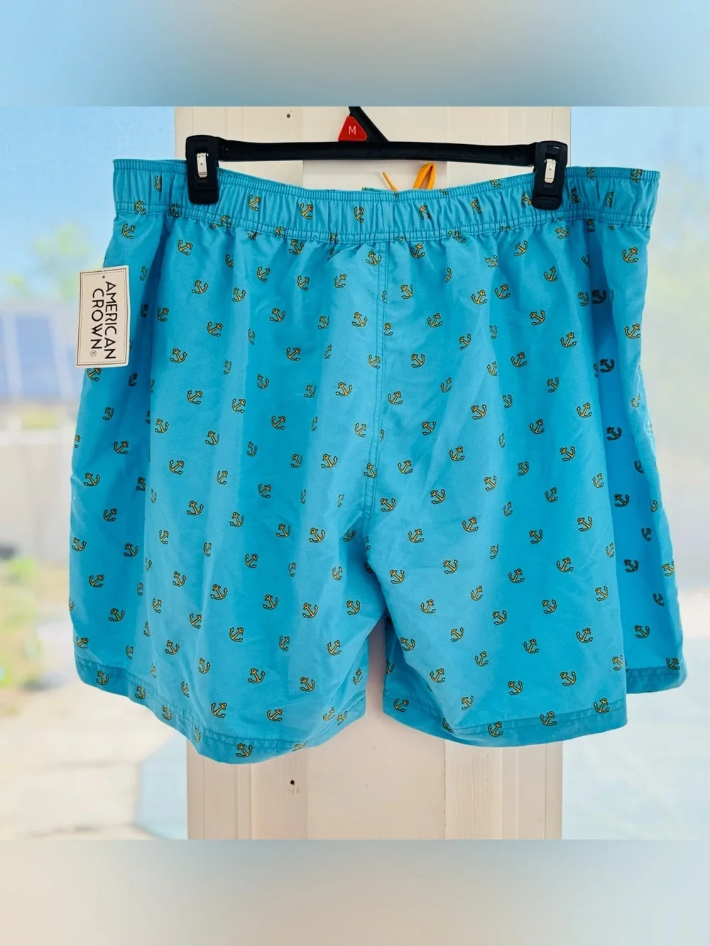 American Crown Mens 2XL Swim Trunks Cape May Anchor Hook & Loop Fly No Pockets